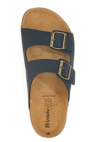 Ciabatte nere con doppia fibbia e plantare in pelle INBLU 12 NU