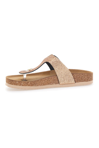 Flip-Flops mit goldenem Glitzer und verstellbarer Schnalle. Hergestellt in Italien. Superga S31Y170
