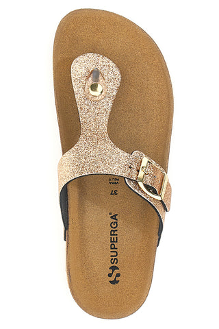 Flip-Flops mit goldenem Glitzer und verstellbarer Schnalle. Hergestellt in Italien. Superga S31Y170