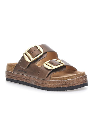 Braune Hausschuhe mit Doppelband und Plateau Superga S11T228