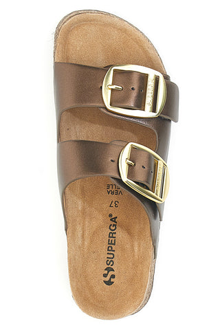 Braune Hausschuhe mit Doppelband und Plateau Superga S11T228