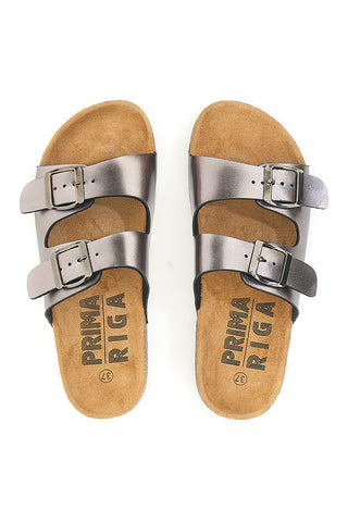 Ciabatte grigie con doppia fibbia Prima Riga 14126