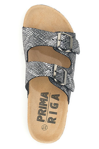 Ciabatte Nere con Tomaia A Fantasia e Doppia Fibbia PRIMA RIGA 1043108