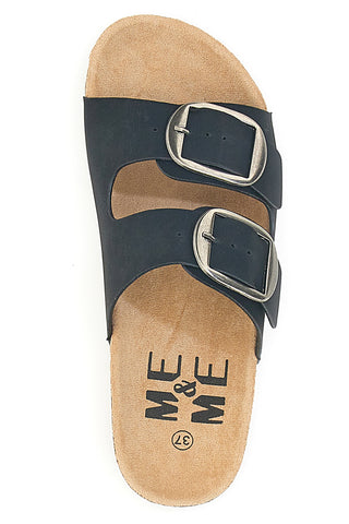 Schwarze Hausschuhe mit Doppelband und großen Schnallen ME & ME 1043103