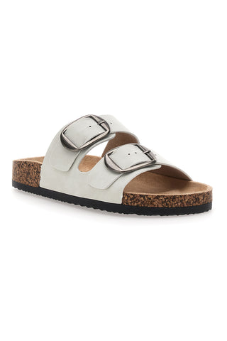 Me & Me 1043103 Weiße Damen-Hausschuhe mit Doppelband und großer Schnalle