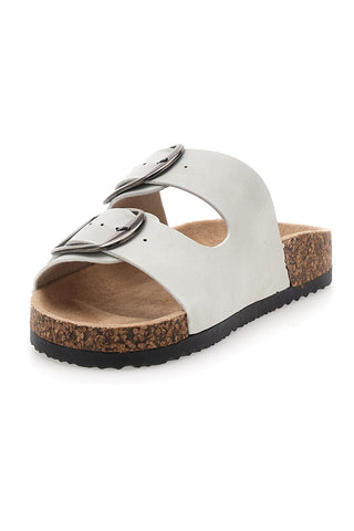 Me & Me 1043103 Weiße Damen-Hausschuhe mit Doppelband und großer Schnalle