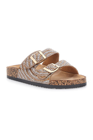 Hausschuhe mit Doppelschnalle und Strasssteinen First Row 14180