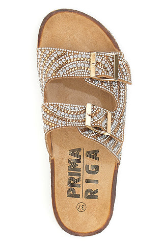 Hausschuhe mit Doppelschnalle und Strasssteinen First Row 14180