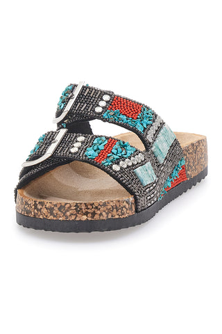 Ciabatte nere con fibbie e decorazioni etniche Prima Riga 14178