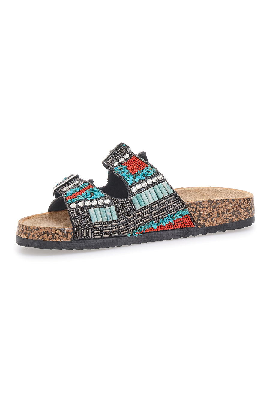 Schwarze Slipper mit Schnallen und Ethno-Verzierungen Prima Riga