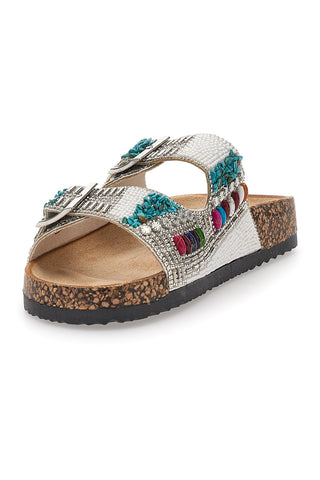 Ciabatte bianche con fibbie e perline PRIMA RIGA 14177