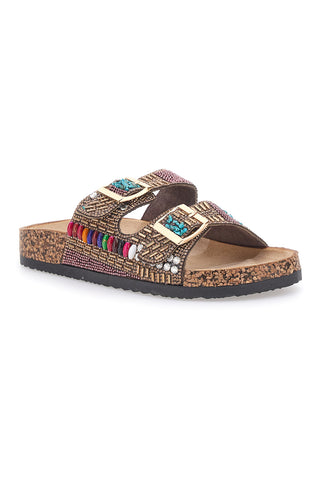 Ciabatte marroni con fibbie e perline PRIMA RIGA 14177