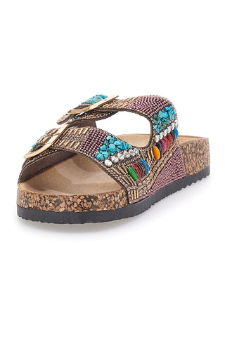 Ciabatte marroni con fibbie e perline PRIMA RIGA 14177