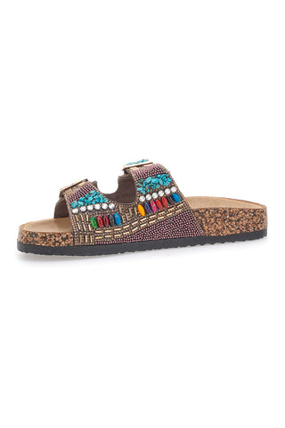 Ciabatte marroni con fibbie e perline PRIMA RIGA 14177