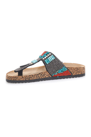 Schwarze Flip-Flops mit blauen und roten Steinen FIRST ROW 14179