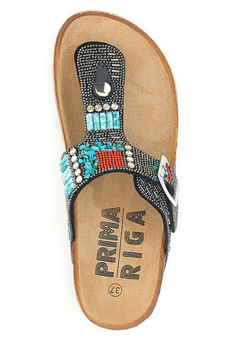 Schwarze Flip-Flops mit blauen und roten Steinen FIRST ROW 14179