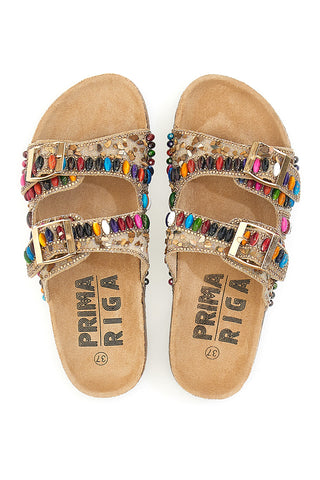 Ciabatte con doppia fascia decorata con strass e pietre colorate Prima Riga 104334