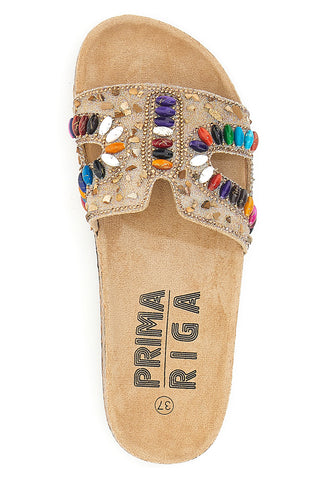 Ciabatte beige con applicazioni multicolor Prima Riga 14219