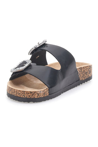 Schwarze Hausschuhe mit Schmuckschnallen Me & Me 14211