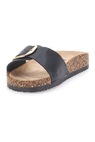 Schwarze Slipper mit Schnalle und Sohle in Korkoptik ME & ME 14168