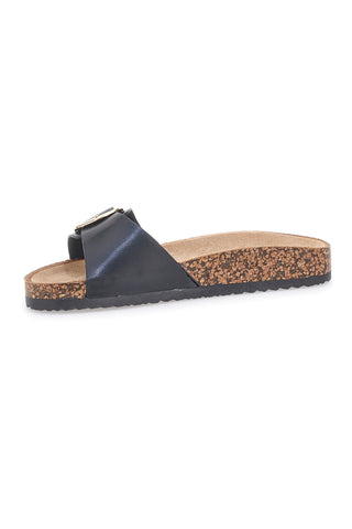 Schwarze Slipper mit Schnalle und Sohle in Korkoptik ME & ME 14168