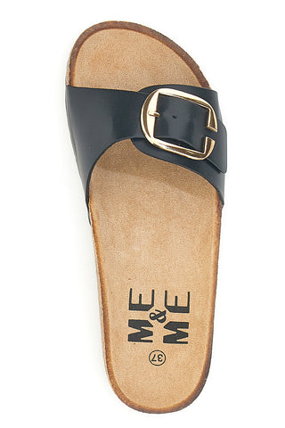 Schwarze Slipper mit Schnalle und Sohle in Korkoptik ME & ME 14168