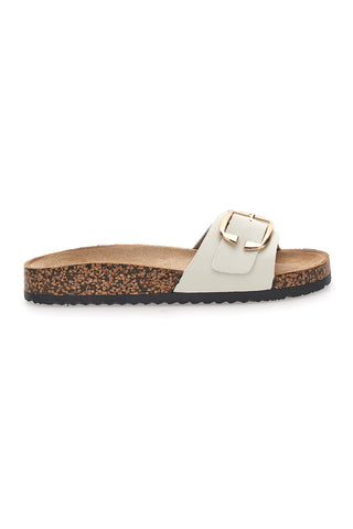 Me & Me 14168 Weiße Damen-Slipper mit Schnalle und Korksohle