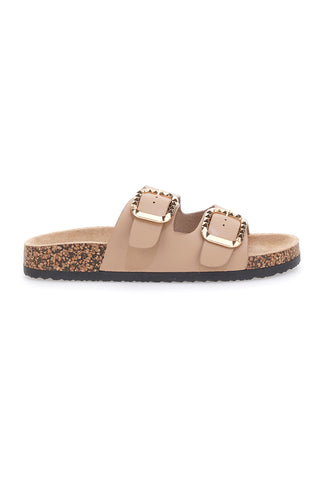 Ciabatte beige con doppia fascia e fibbie decorate Me & Me 14604