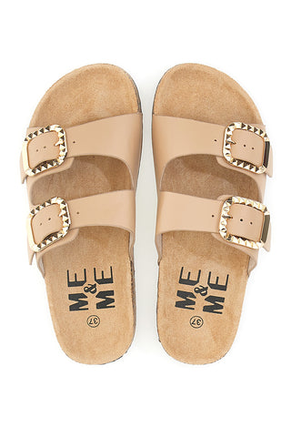 Ciabatte beige con doppia fascia e fibbie decorate Me & Me 14604