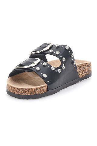 Me & Me 14320 Schwarze Hausschuhe mit doppelter Schnalle und Nieten