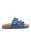 Ciabatte in denim con doppia fascia sfrangiata e borchie Me & Me 12502