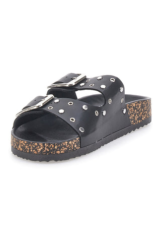 Schwarze Slipper mit Nieten und großen Schnallen ME & ME 14198