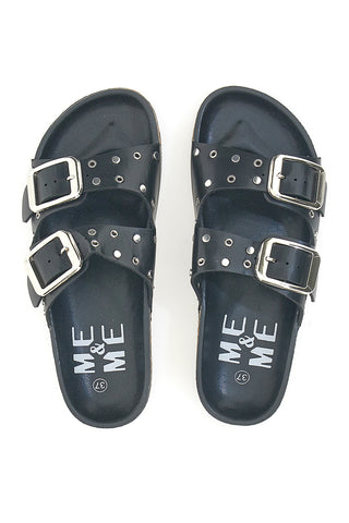 Schwarze Slipper mit Nieten und großen Schnallen ME & ME 14198