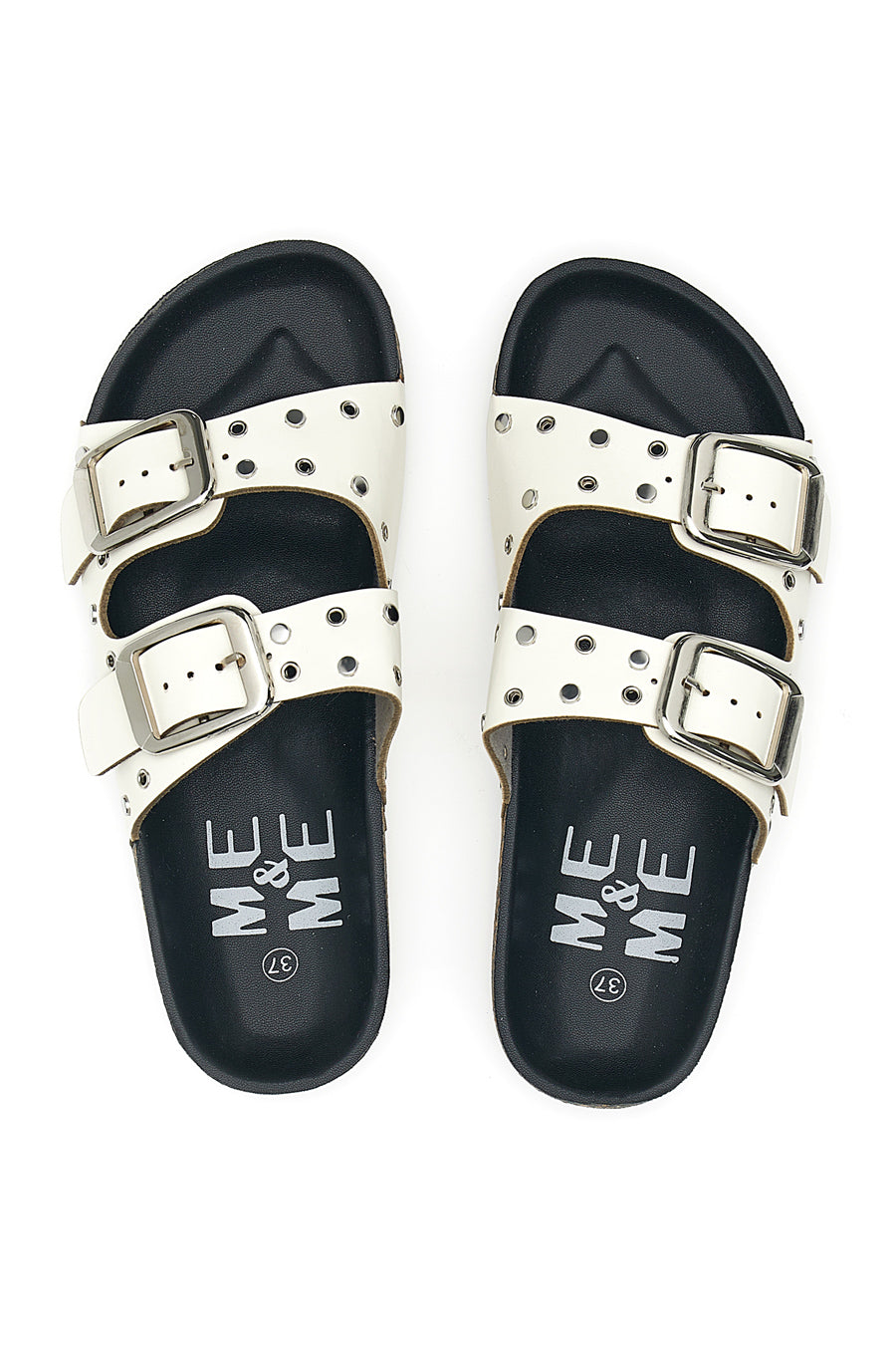 Ciabatte bianche con borchie e fibbie grandi ME ME 14198 da