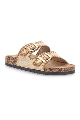 Ciabatte beige con doppia fibbia decorata oro ME & ME 14221