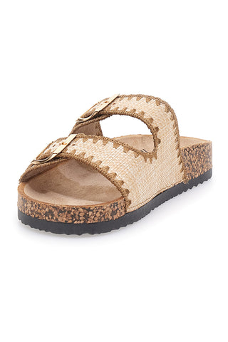 Ciabatte beige con doppia fibbia decorata oro ME & ME 14221