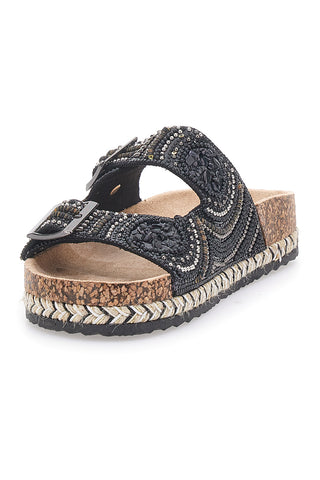 Schwarze Hausschuhe mit doppelt verziertem Band Me & Me 14605