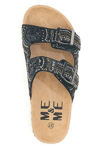 Schwarze Hausschuhe mit doppelt verziertem Band Me & Me 14605