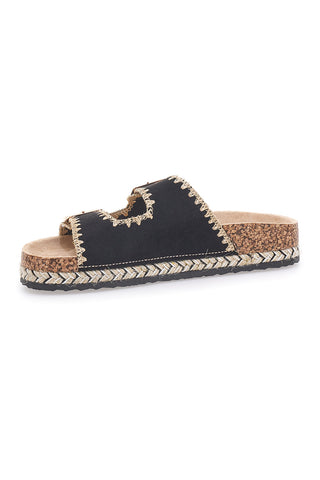 Schwarze Hausschuhe mit Doppelschnalle aus besticktem Stoff ME & ME 14184