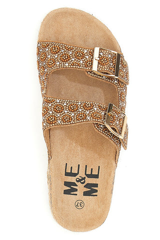 Ciabatte Marroni con Doppia Fibbia e Brillantini ME & ME 14171