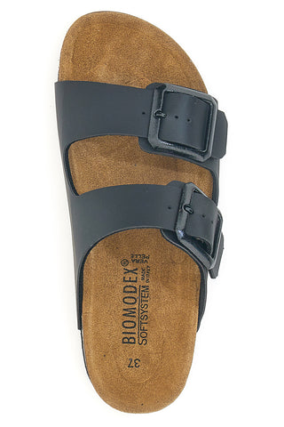 Schwarze Hausschuhe mit Doppelschnalle und anatomischem Fußbett BIOMODEX 31801Q