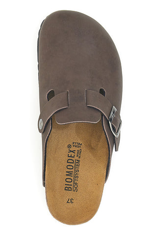 Sabot marroni con fibbia e sottopiede in pelle Biomodex 32850