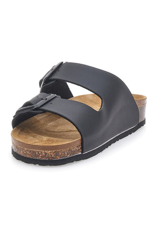 Schwarze Slipper mit Doppelschnalle und Biomodex-Leder-Innensohle 39900