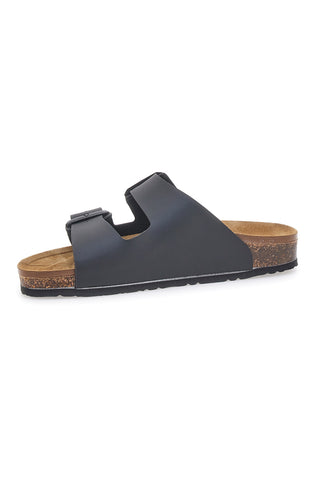 Schwarze Slipper mit Doppelschnalle und Biomodex-Leder-Innensohle 39900