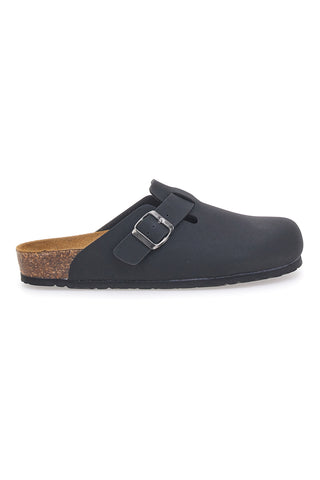 Schwarze Clogs mit Schnalle und Ledersohle Biomodex 32950