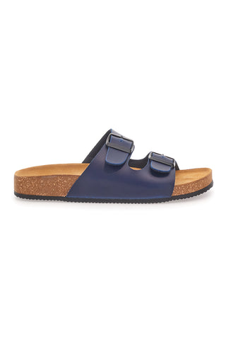 Ciabatte blu con doppia fibbia e sottopiede in pelle Made in Italy Pittarello Tierra 335A038SR