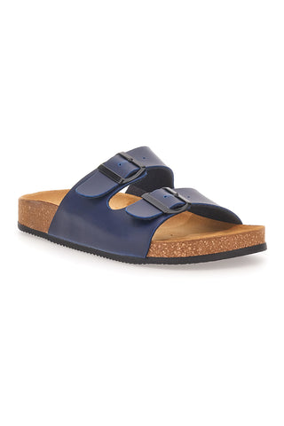 Ciabatte blu con doppia fibbia e sottopiede in pelle Made in Italy Pittarello Tierra 335A038SR