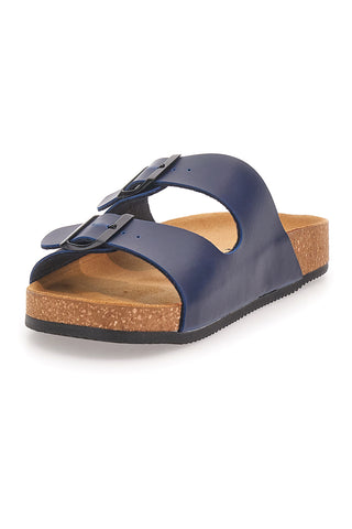 Ciabatte blu con doppia fibbia e sottopiede in pelle Made in Italy Pittarello Tierra 335A038SR