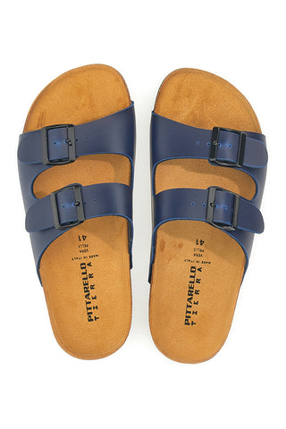 Ciabatte blu con doppia fibbia e sottopiede in pelle Made in Italy Pittarello Tierra 335A038SR