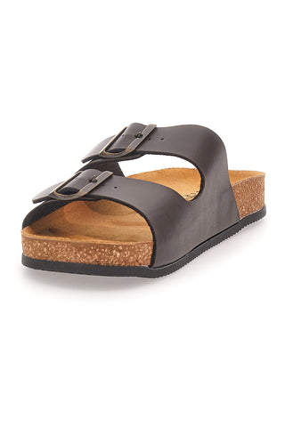 Ciabatte marroni con doppia fibbia e sottopiede in pelle Made in Italy Pittarello Tierra 335A2177SR